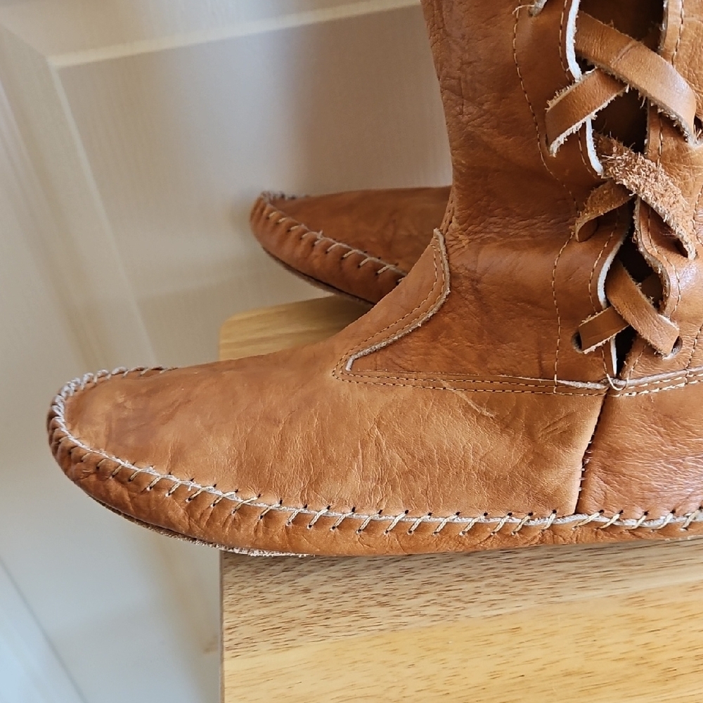 Handmade Brown Leather Fringe Boots - Picture 5 of 7